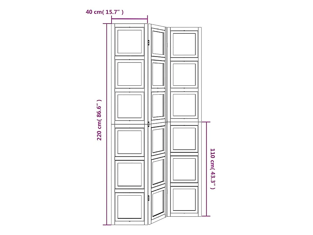 Biombo separador de 3 paneles madera maciza Paulownia blanco