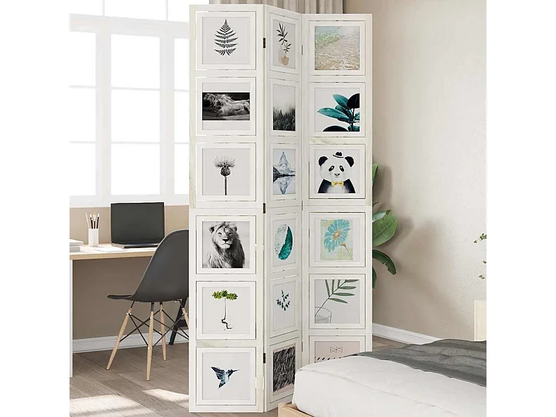 3-tlg. Raumteiler Weiß Massivholz Paulownia