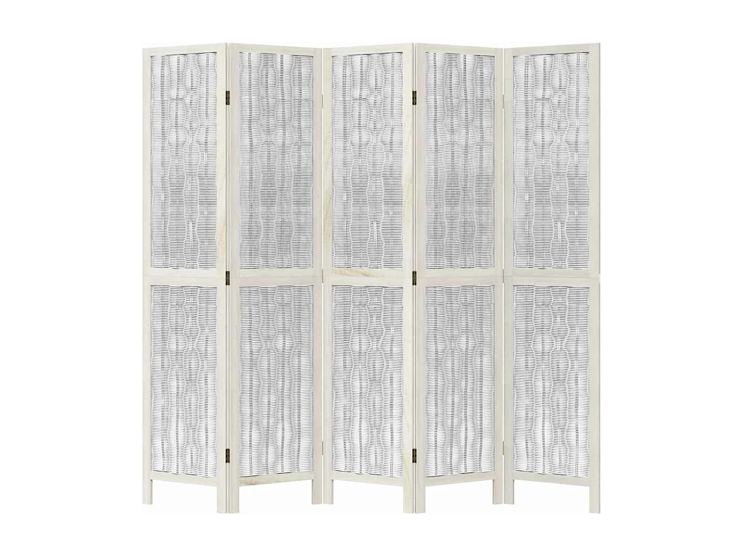 Cloison de séparation 5 panneaux blanc bois de paulownia massif