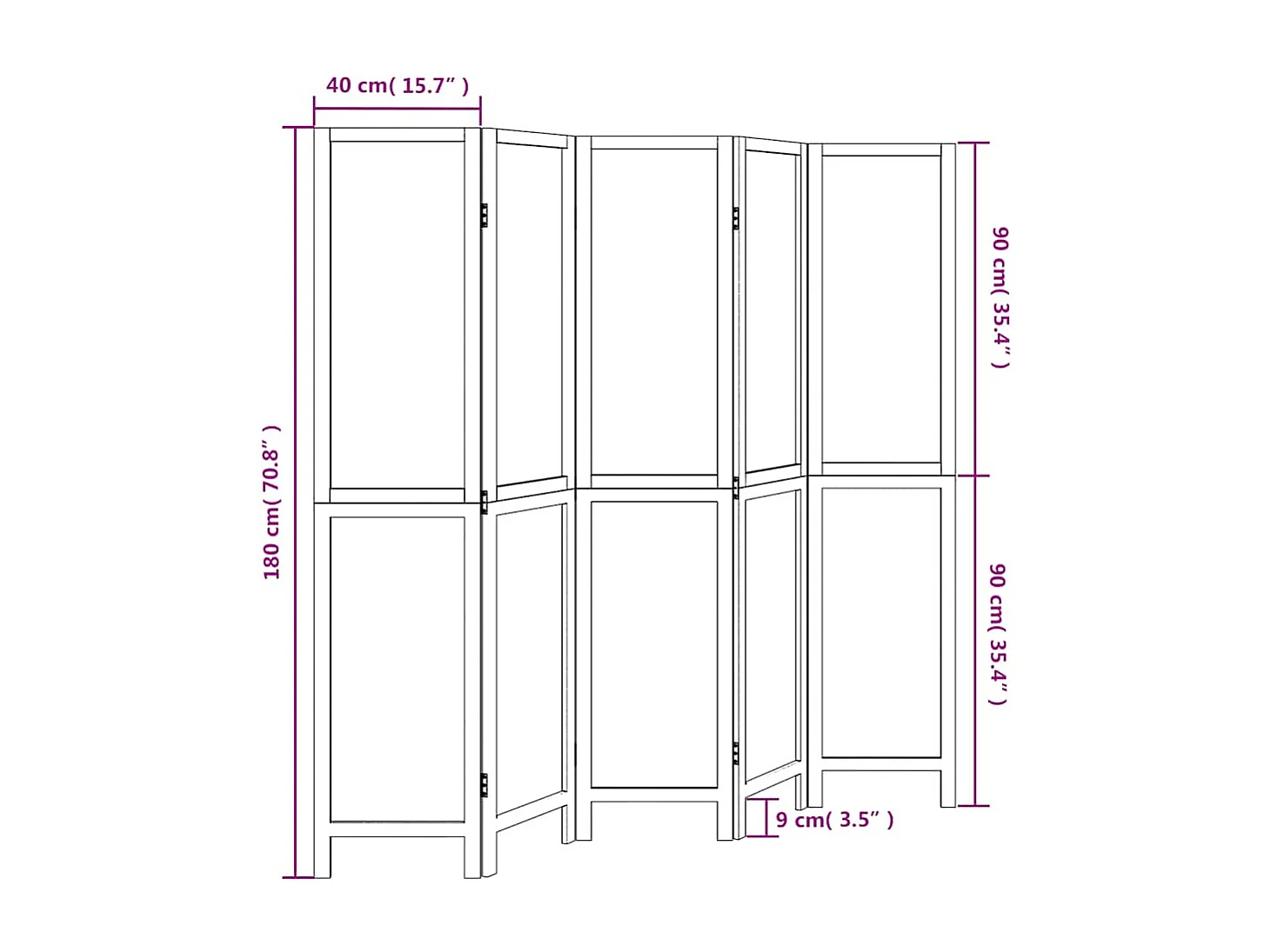 Cloison de séparation 5 panneaux blanc bois de paulownia massif