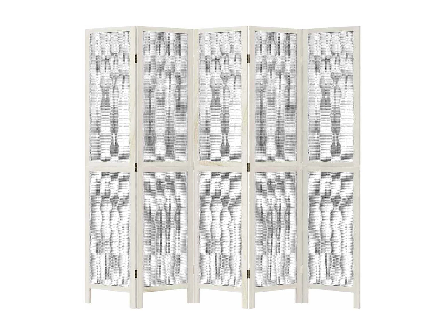 Kamerscherm met 5 panelen massief paulowniahout wit