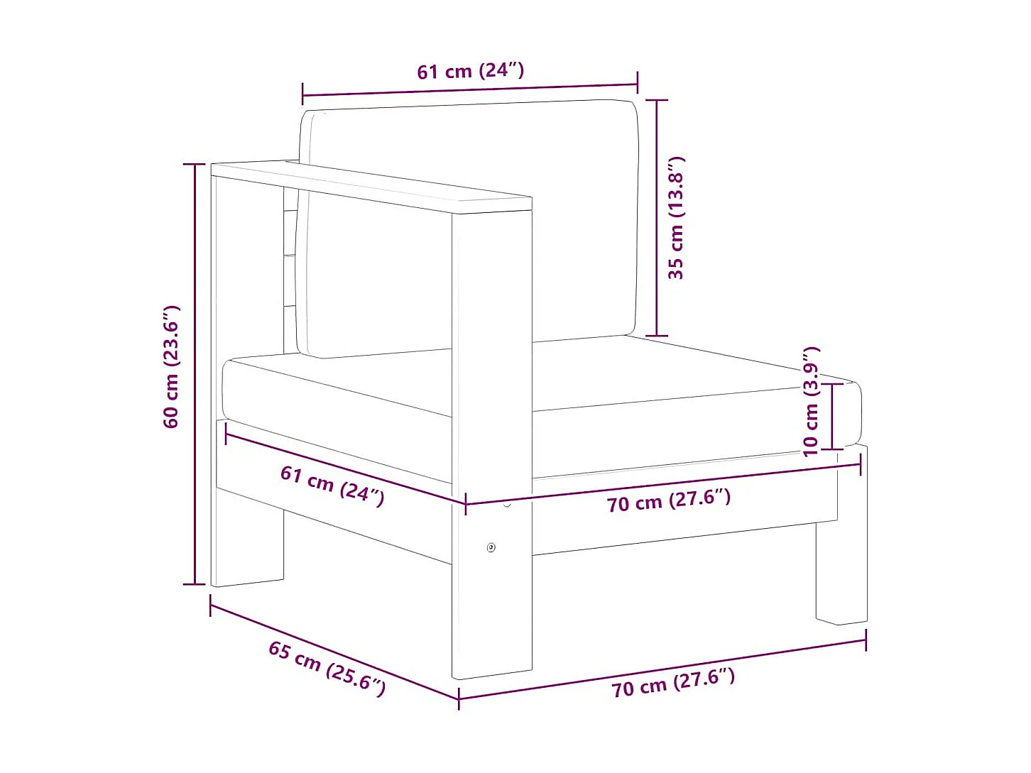 Mittelsofa mit 1 Armlehne Cremeweiß Massivholz Akazie