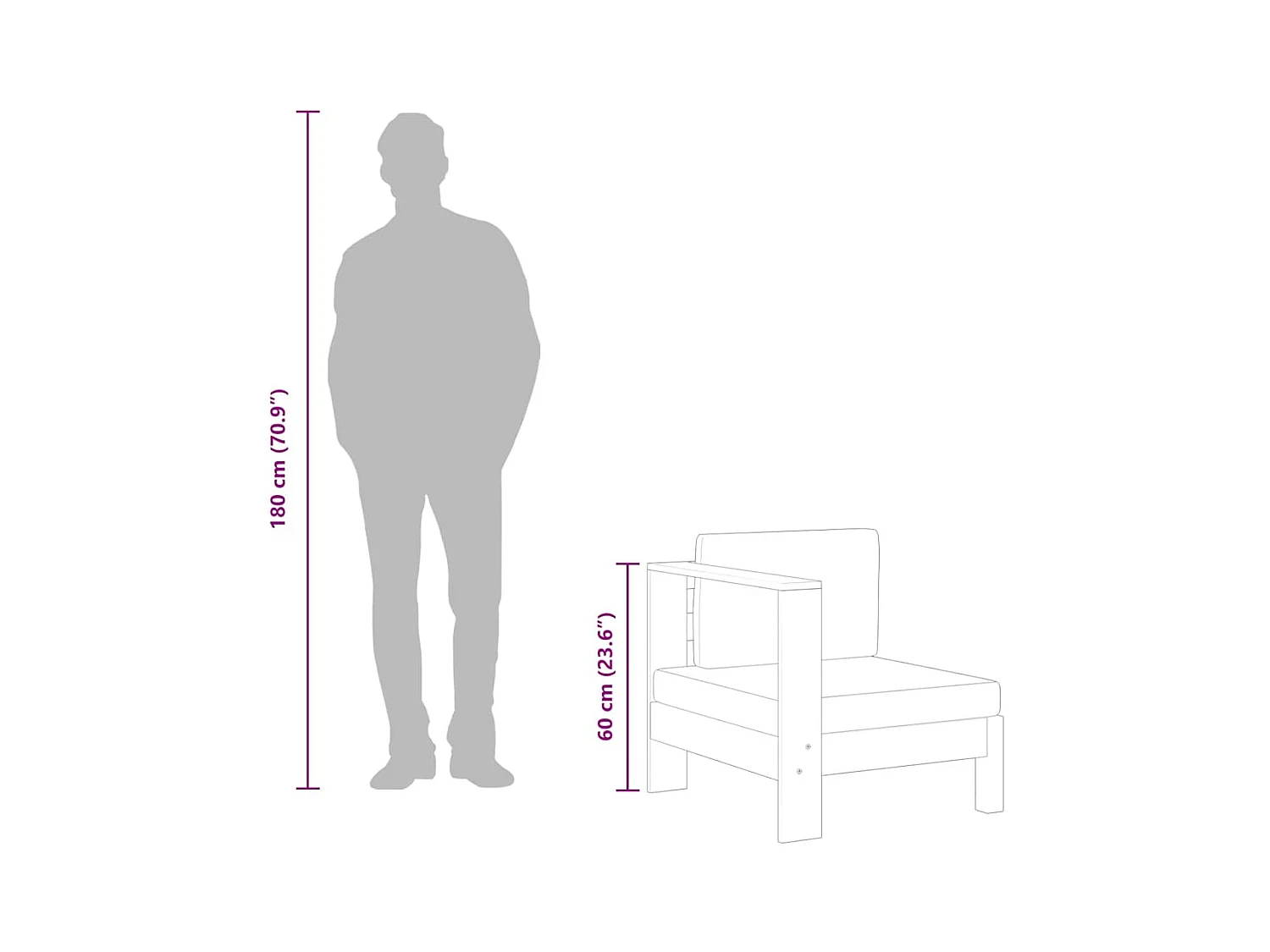 Canapé central avec 1 accoudoir Blanc crème Bois d'acacia