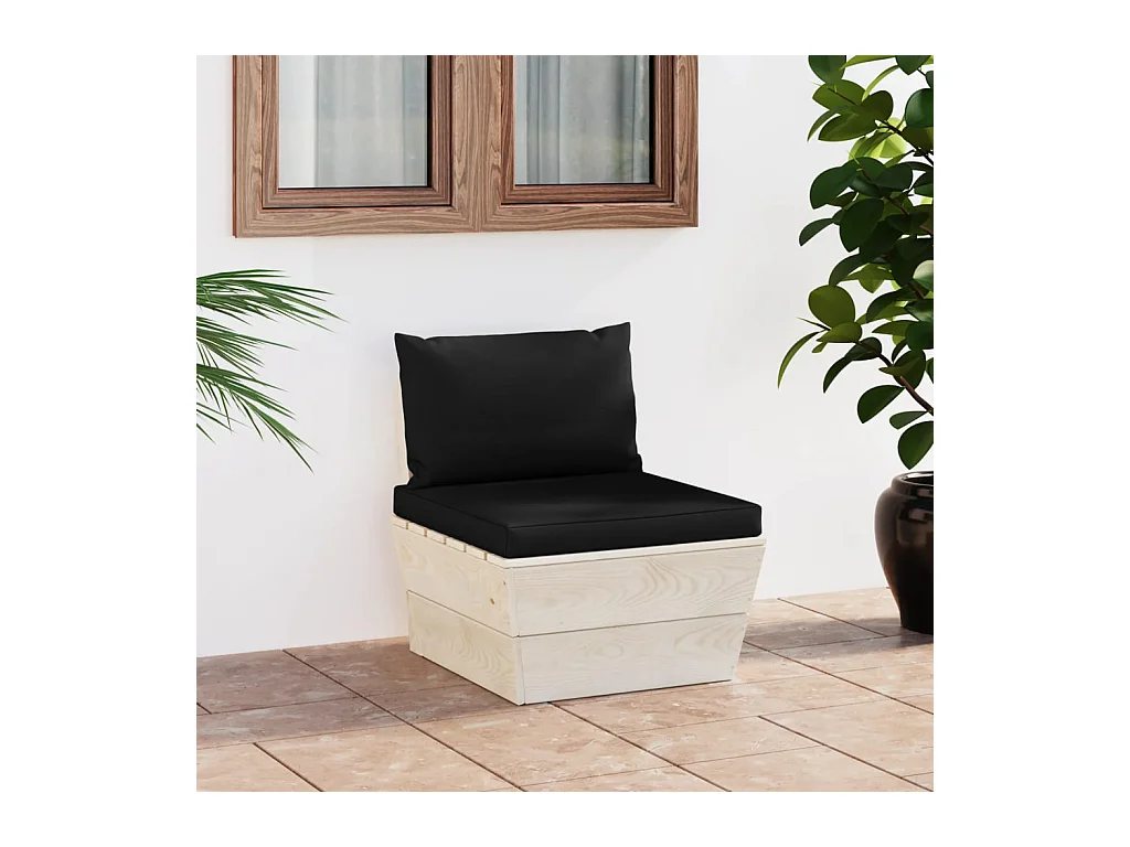 Canapé central palette de jardin avec coussins Épicéa imprégné