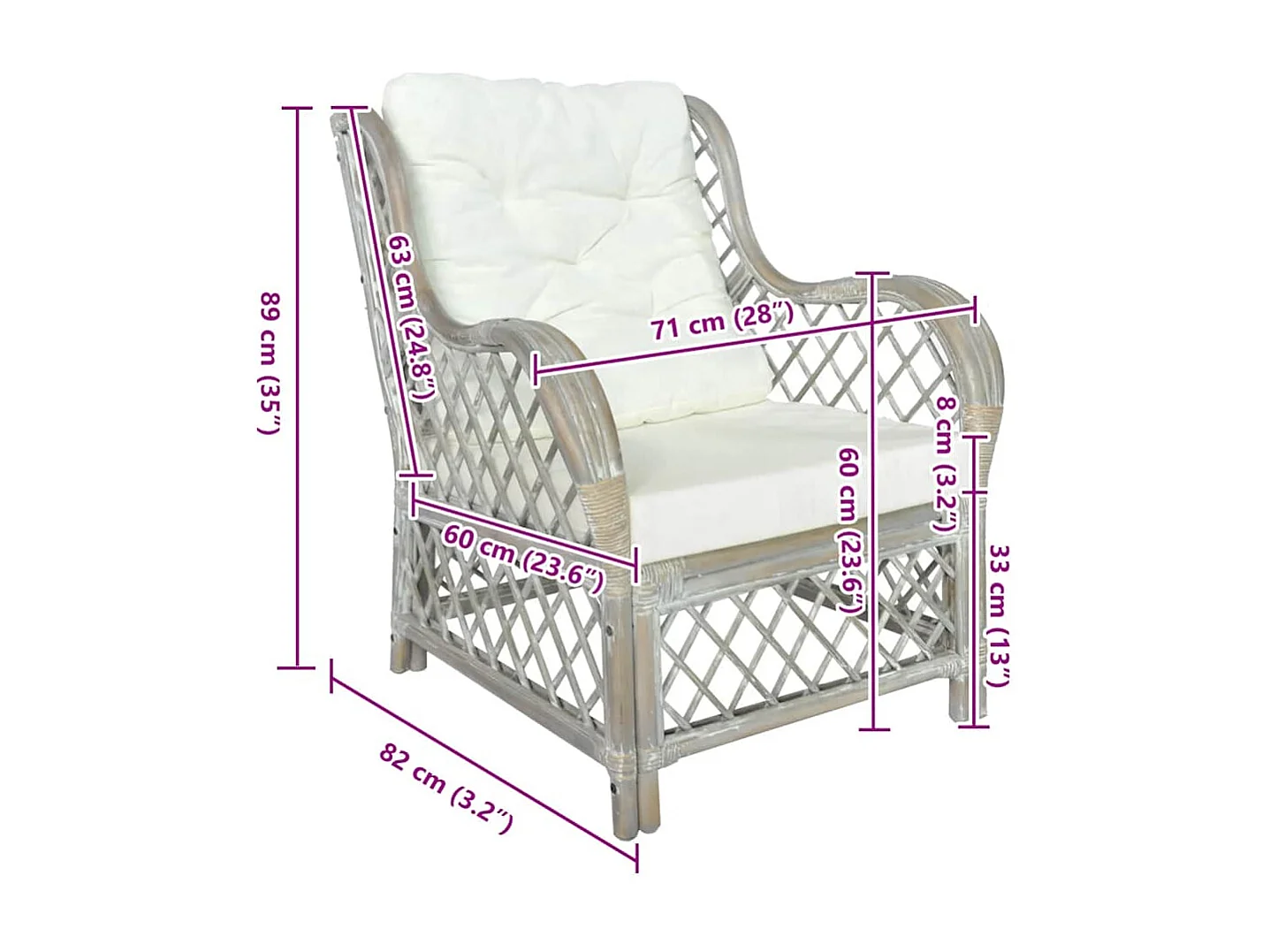 Canapé avec coussin Gris Rotin naturel et lin