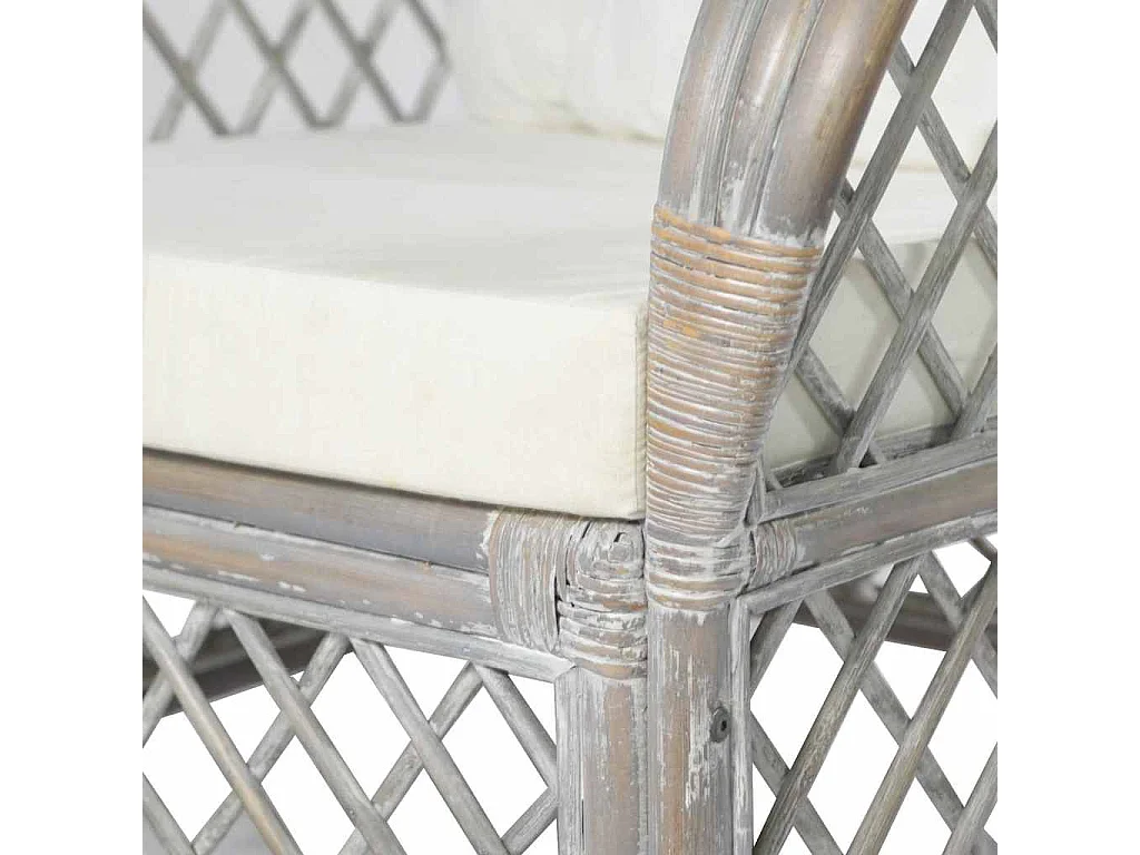 Canapé avec coussin Gris Rotin naturel et lin