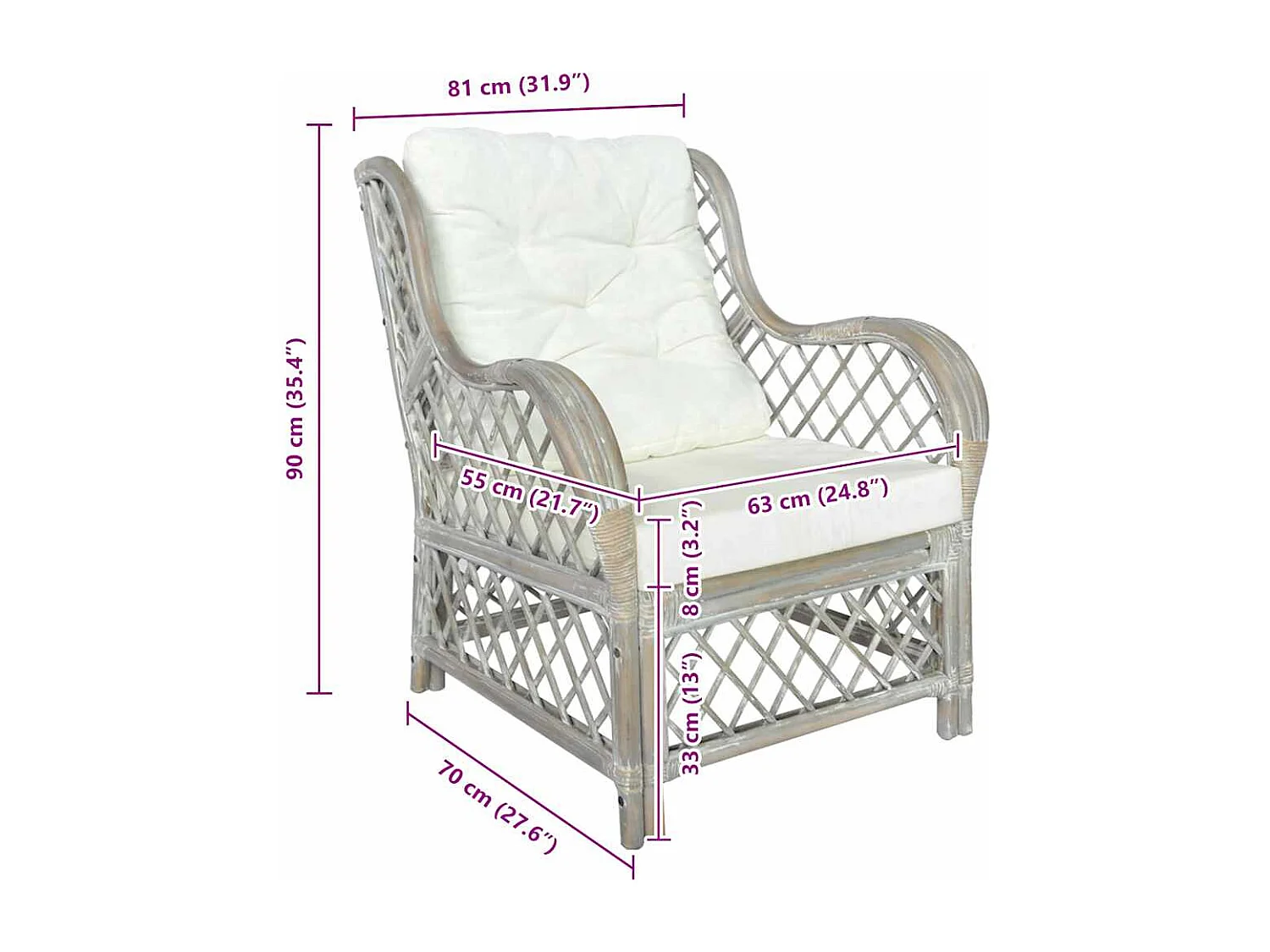 Canapé avec coussin Gris Rotin naturel et lin