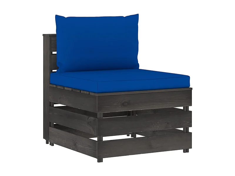 Modulares Mittelsofa mit Kissen Grau Imprägniertes Holz