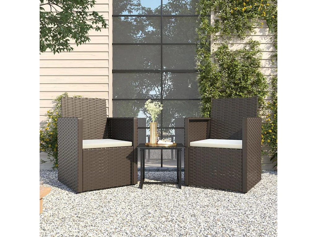 3-delige Loungeset met kussens poly rattan zwart