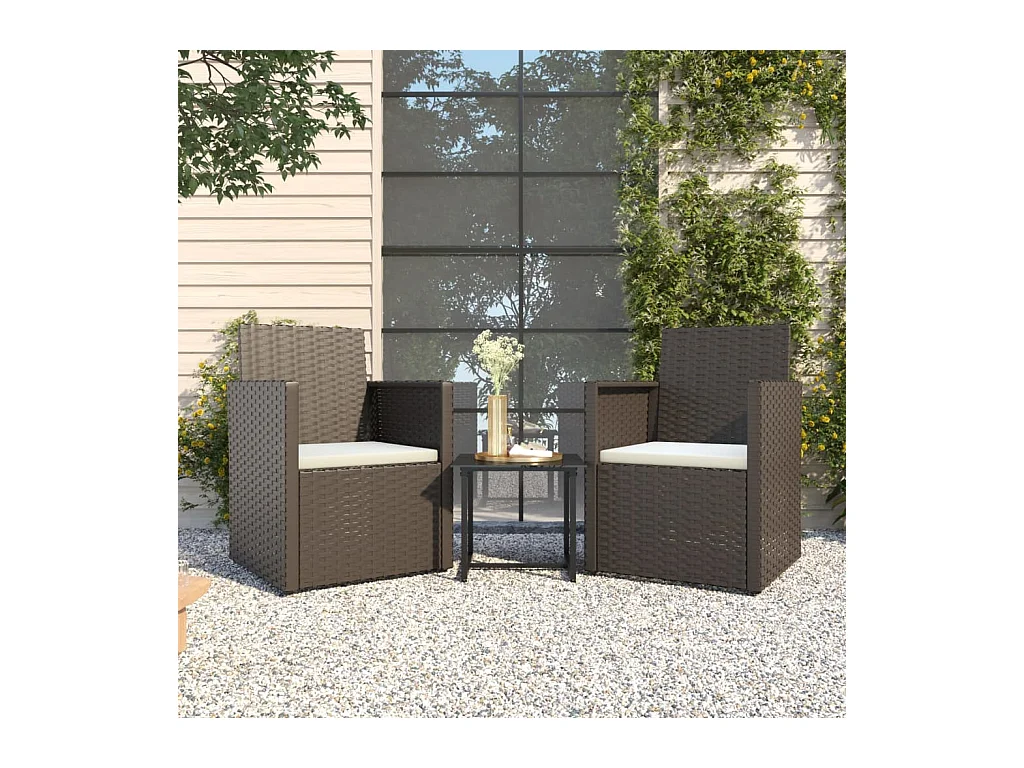 3-tlg. Garten-Sofagarnitur mit Kissen Schwarz Poly Rattan