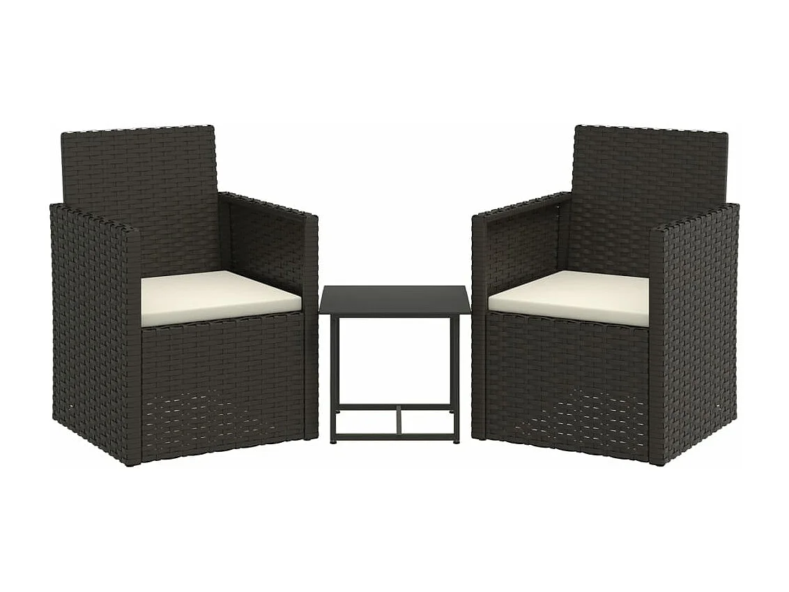 3-delige Loungeset met kussens poly rattan zwart