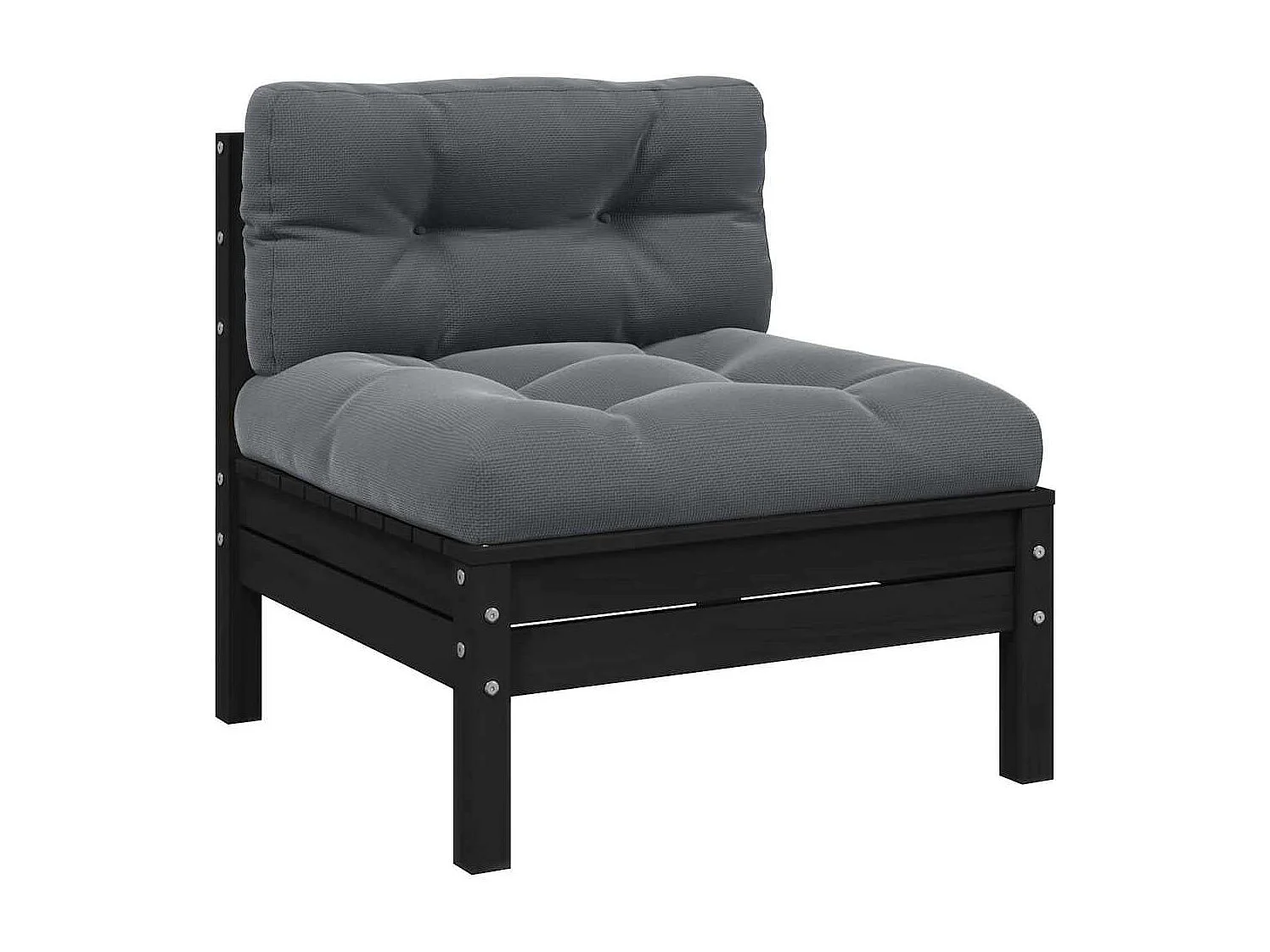 Garten-Mittelsofa mit Kissen Schwarz Massivholz Kiefer