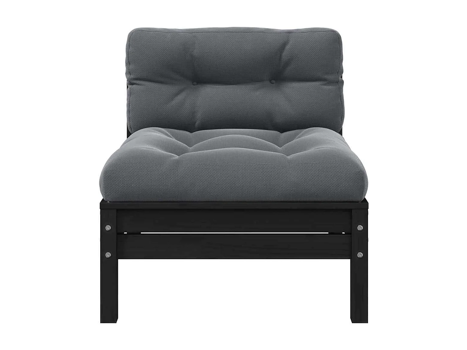 Garten-Mittelsofa mit Kissen Schwarz Massivholz Kiefer