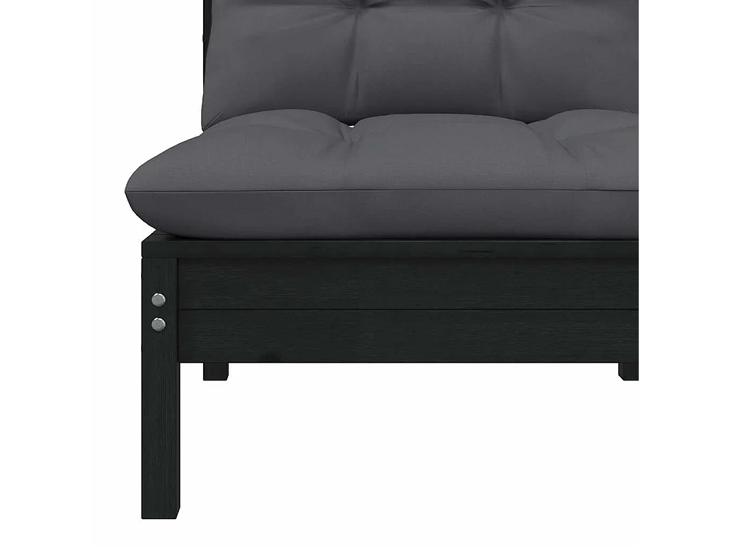 Garten-Mittelsofa mit Kissen Schwarz Massivholz Kiefer