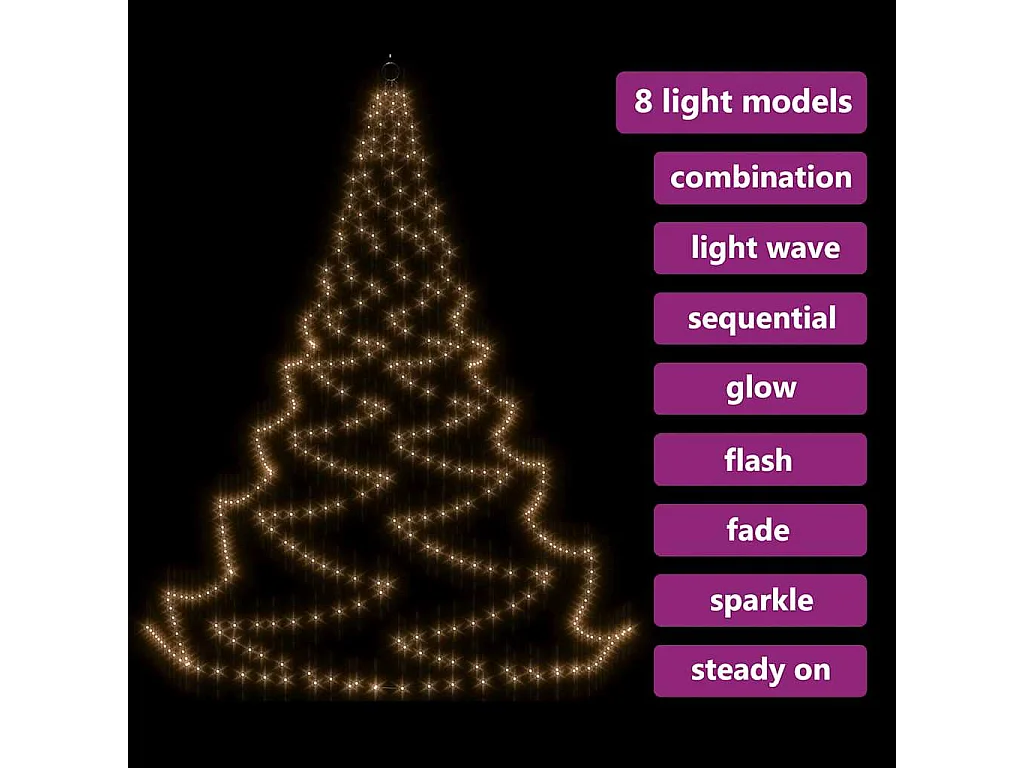 Albero da Parete con Gancio Metallico 720 LED Bianco Caldo 5 m