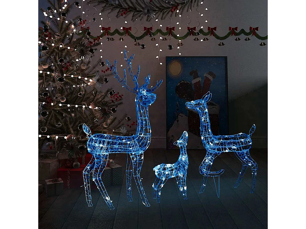 Familia de renos de Navidad acrílico 300 LEDs azules