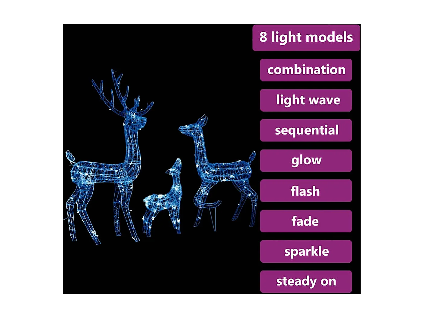 Familia de renos de Navidad acrílico 300 LEDs azules