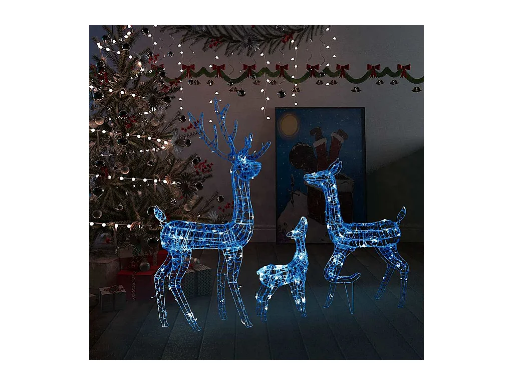 Famille de rennes de décoration Acrylique 300 LED bleu