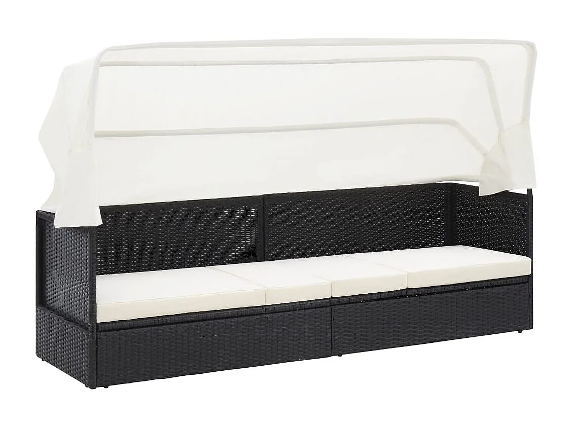 Gartensofa mit Sonnendach Schwarz Poly Rattan