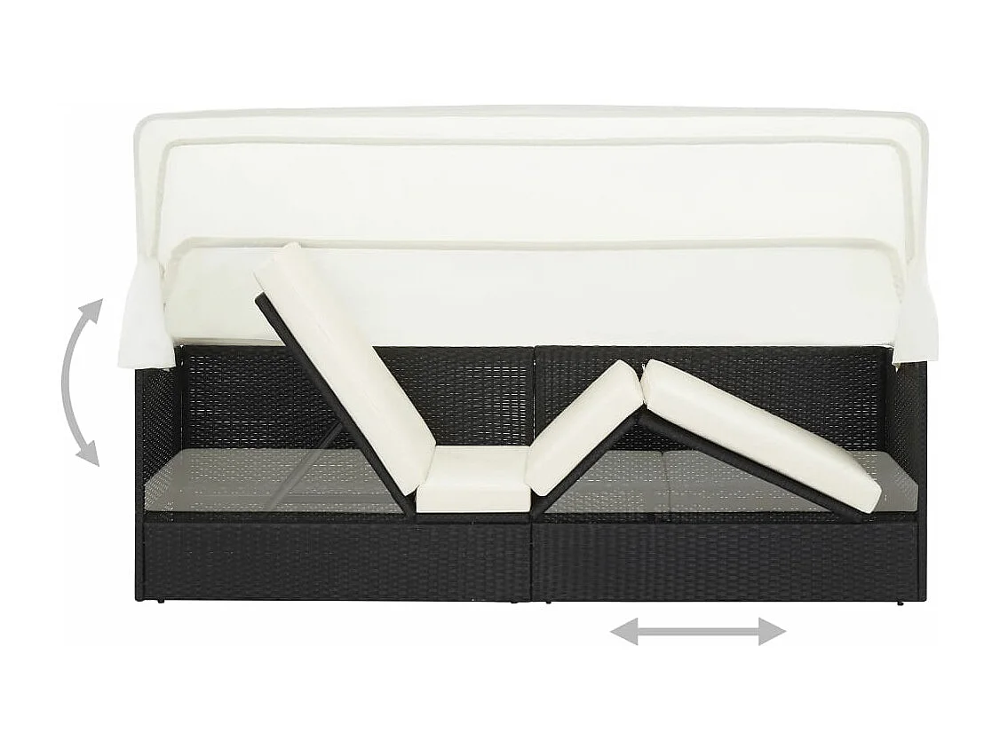 Gartensofa mit Sonnendach Schwarz Poly Rattan