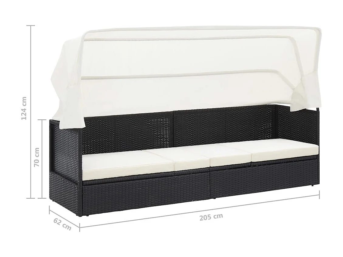 Gartensofa mit Sonnendach Schwarz Poly Rattan