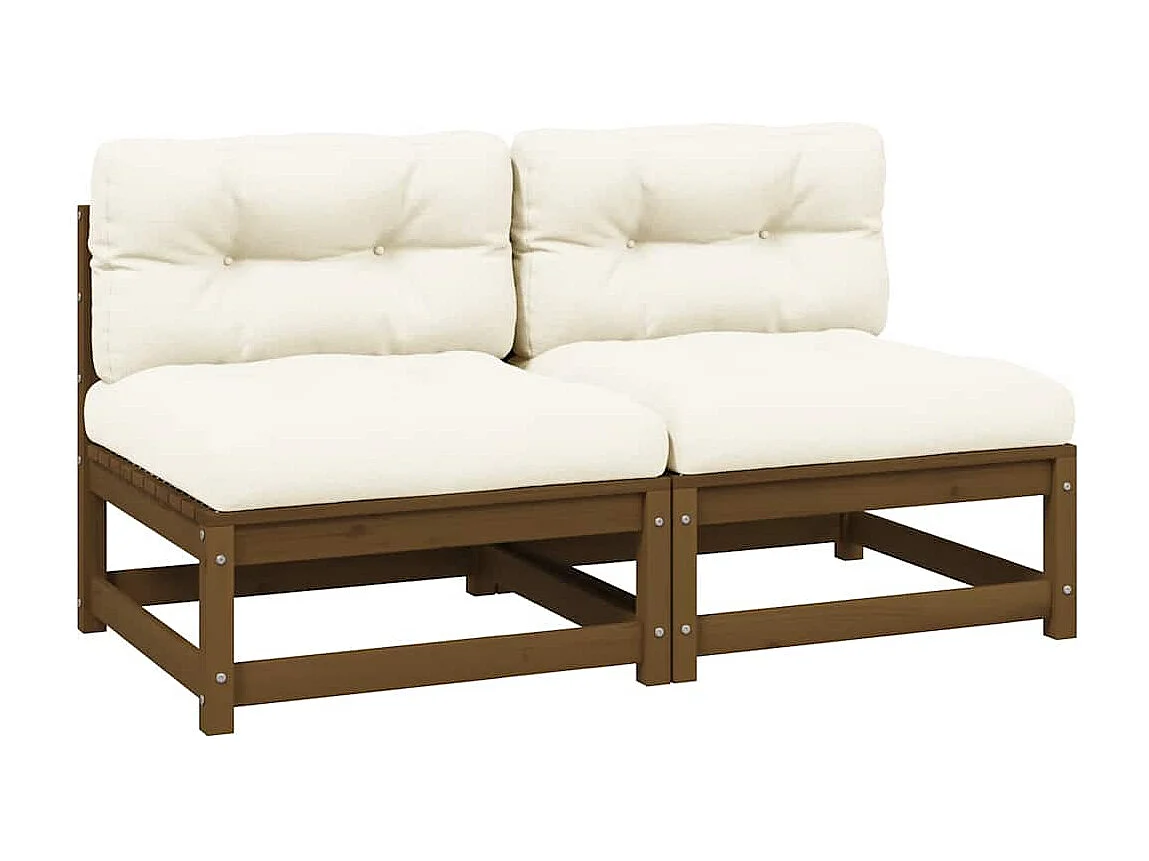 Garten-Mittelsofas mit Creme Kissen 2 Stk. Massivholz Kiefer