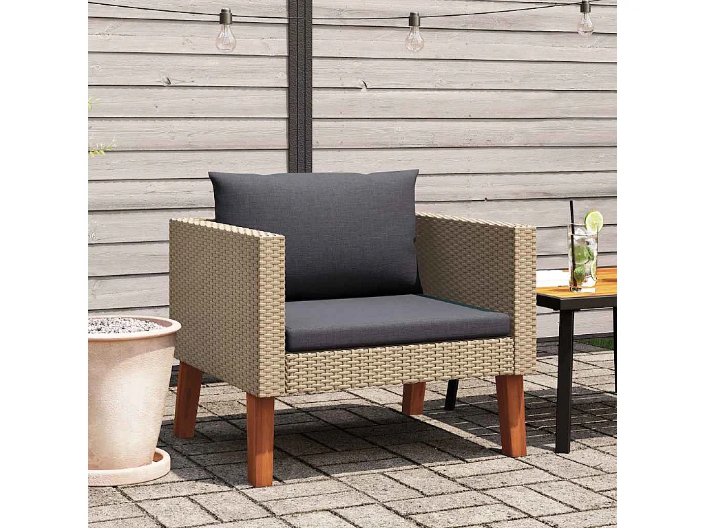 Divano da Giardino Singolo con Cuscini in Polyrattan Beige