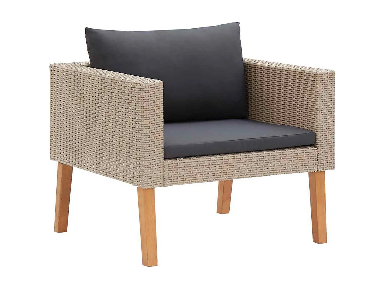 Divano da Giardino Singolo con Cuscini in Polyrattan Beige