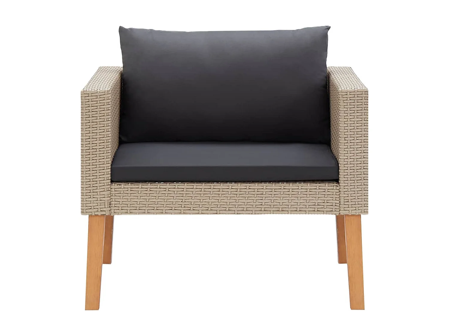 Divano da Giardino Singolo con Cuscini in Polyrattan Beige