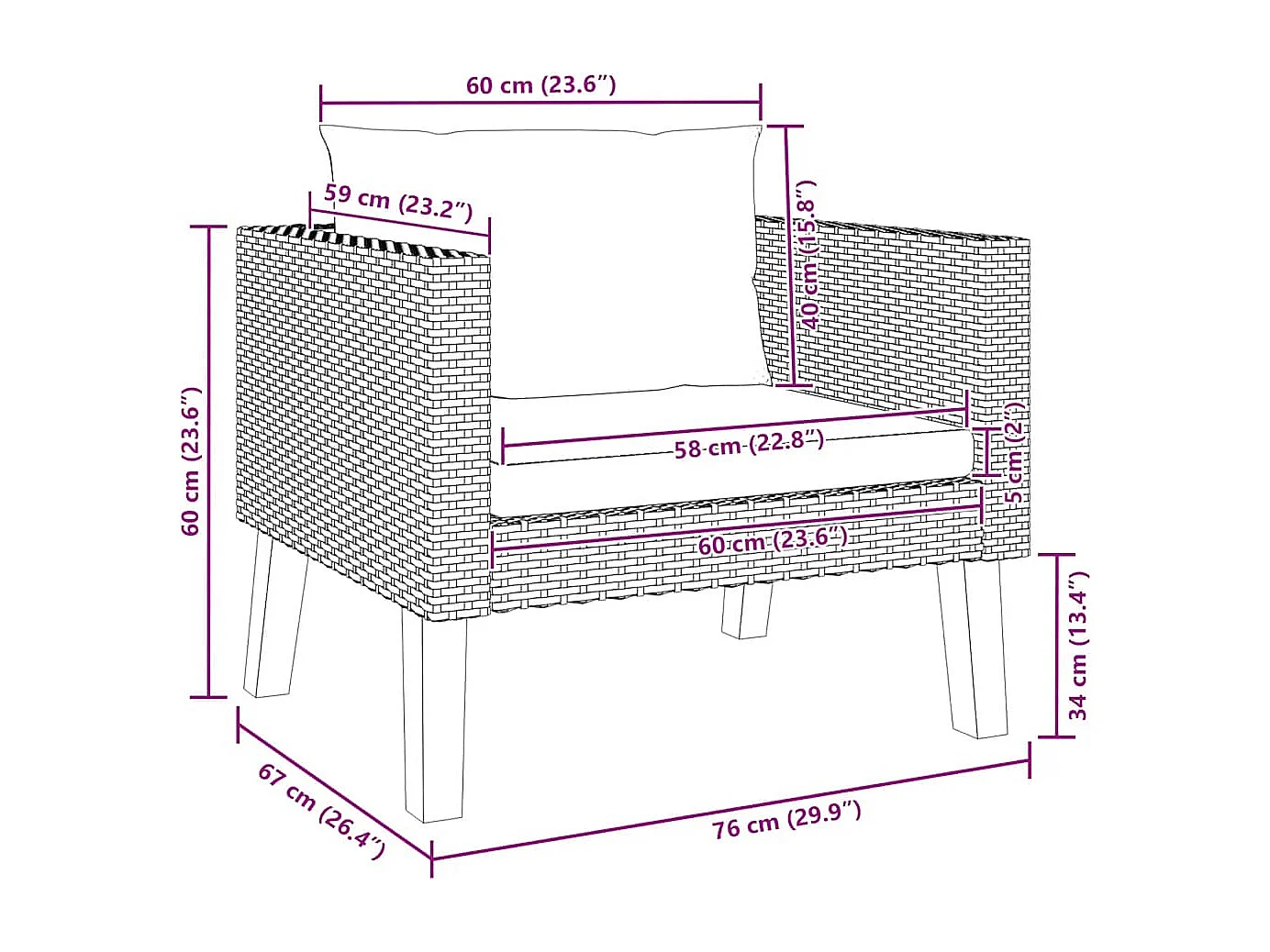 Divano da Giardino Singolo con Cuscini in Polyrattan Beige