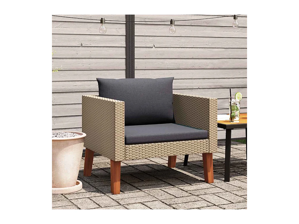 Canapé simple de jardin avec coussins Résine tressée Beige