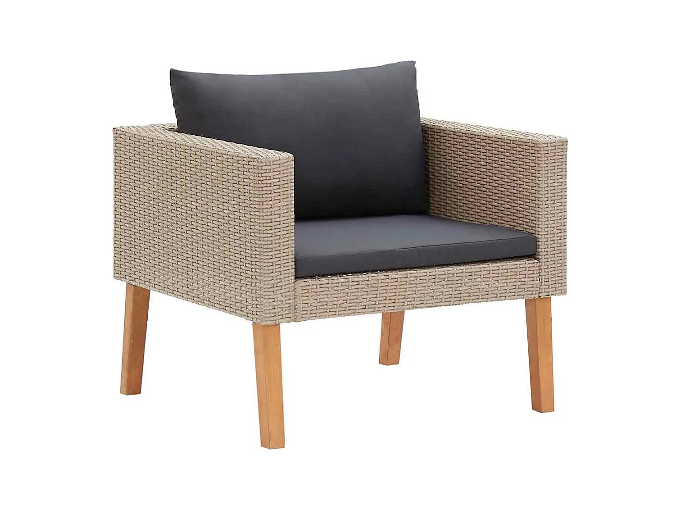1-Sitzer-Gartensofa mit Auflagen Poly Rattan Beige