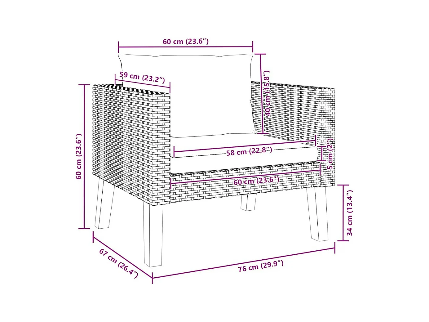 1-Sitzer-Gartensofa mit Auflagen Poly Rattan Beige