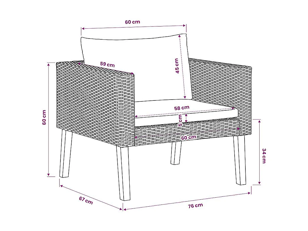 1-Sitzer-Gartensofa mit Auflagen Poly Rattan Beige