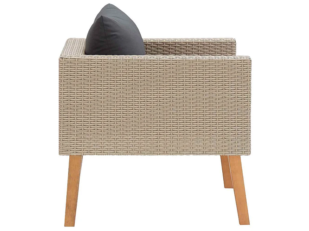 1-Sitzer-Gartensofa mit Auflagen Poly Rattan Beige