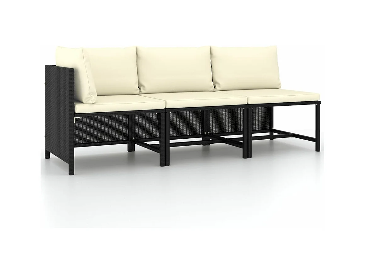 Canapés de jardin 3 pcs avec coussins Noir Résine tressée