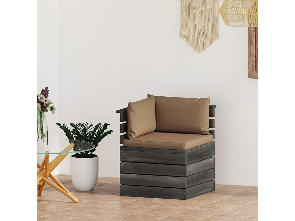 Canapé d'angle palette de jardin avec coussins Bois de pin