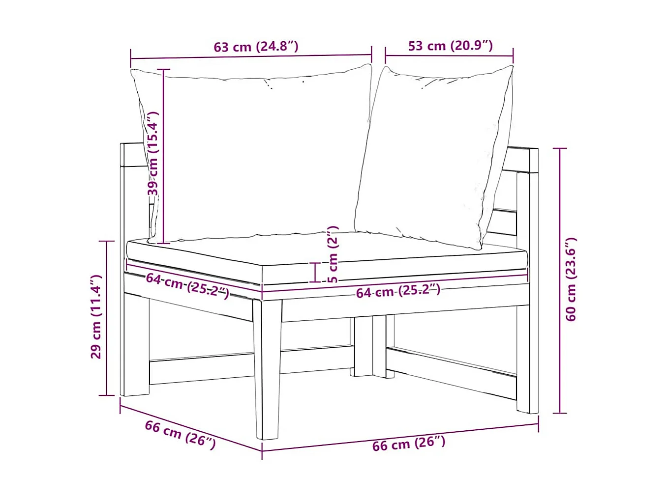 Sofá de canto c/ almofadões cinzentos-escuros acácia maciça