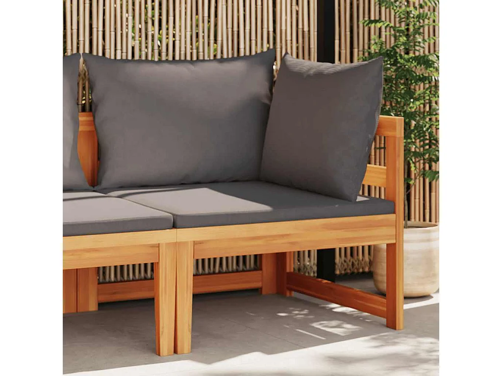 Ecksofa mit Dunkelgrauen Kissen Massivholz Akazie