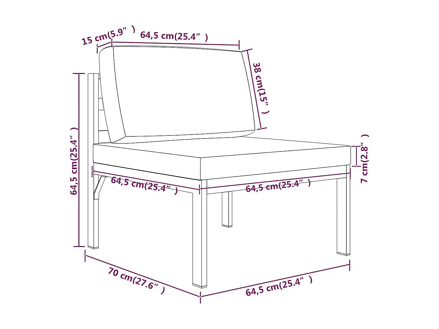 Modular-Sofa-Mittelteil mit Kissen Aluminium Anthrazit