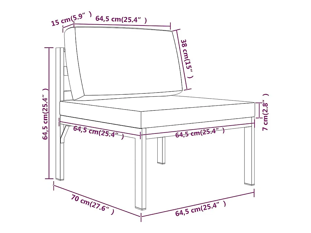 Middenbank sectioneel met kussens aluminium antracietkleurig