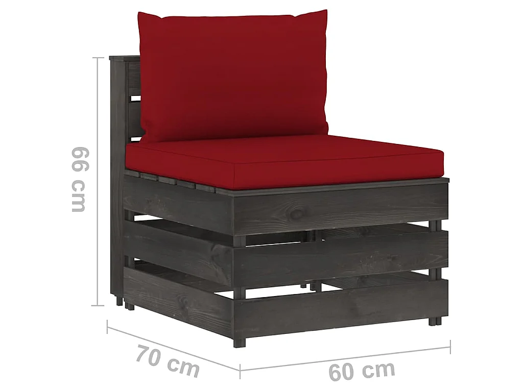 Divano Centrale Modulare con Cuscini in Legno Impregnato Grigio