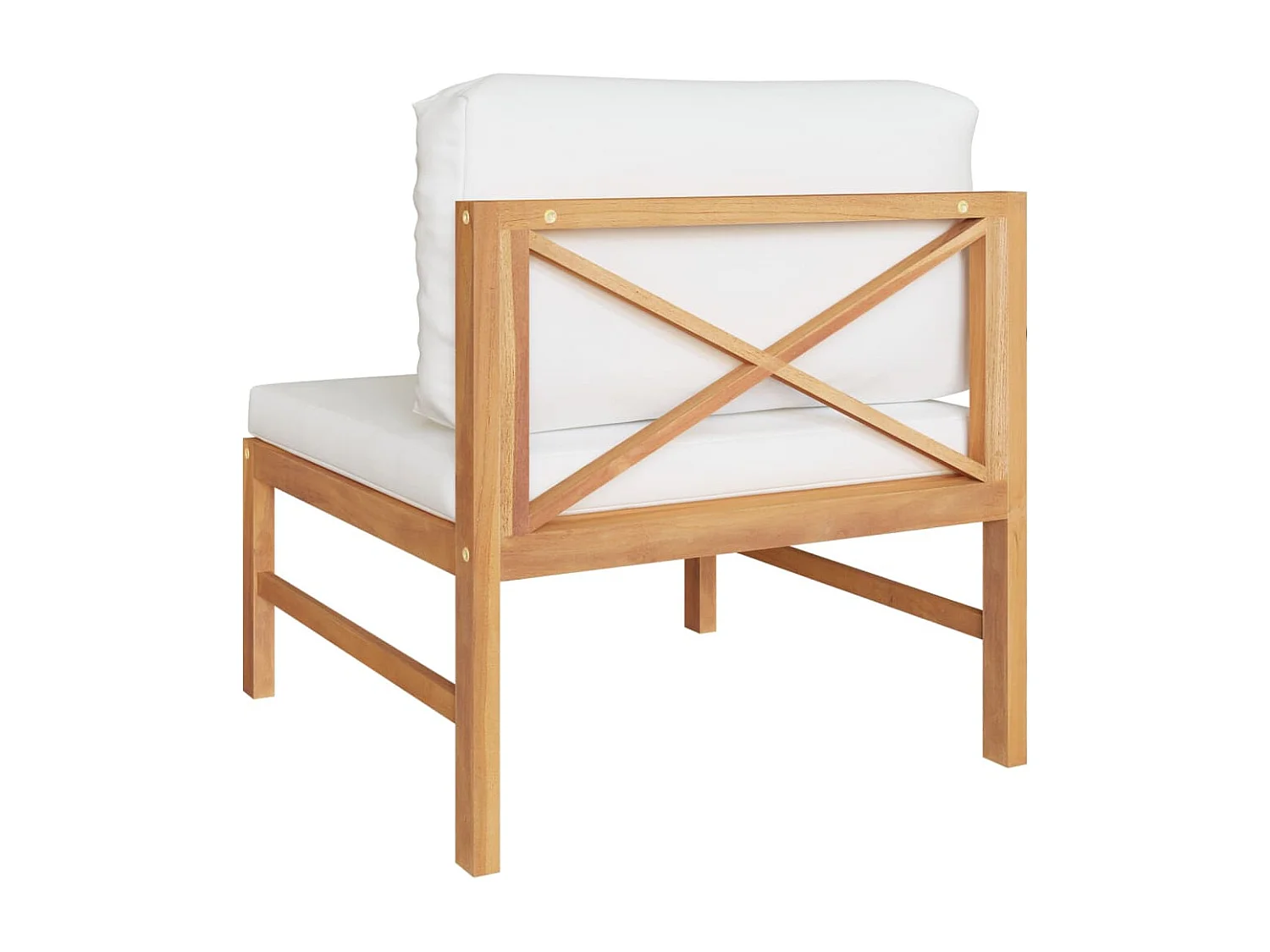 Sofá central de madera maciza de teca con cojines crema