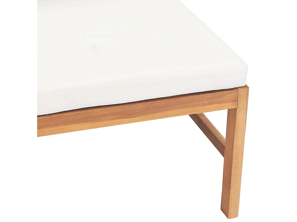 Sofá central de madera maciza de teca con cojines crema