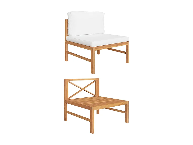 Mittelsofa mit Creme Kissen Teak Massivholz