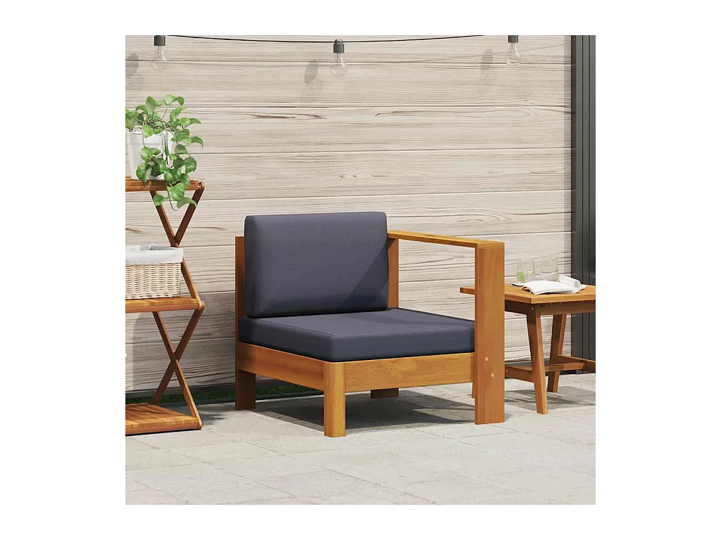 Mittelsofa mit 1 Armlehne Dunkelgrau Massivholz Akazie