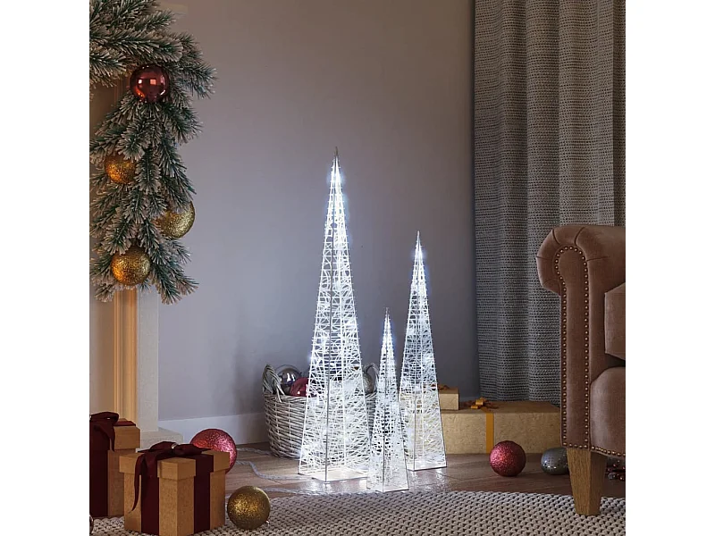 LED-Leuchtkegel-Set Acryl Deko Kaltweiß 30/45/60 cm
