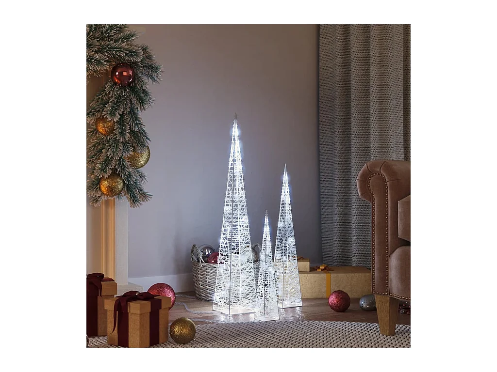 Jeu de cônes lumineux à LED Acrylique Blanc froid 30/45/60 cm