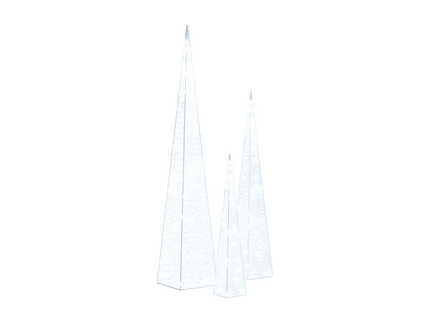 Conj. cones decorativos c/ LEDs branco frio acrílico 30/45/60cm