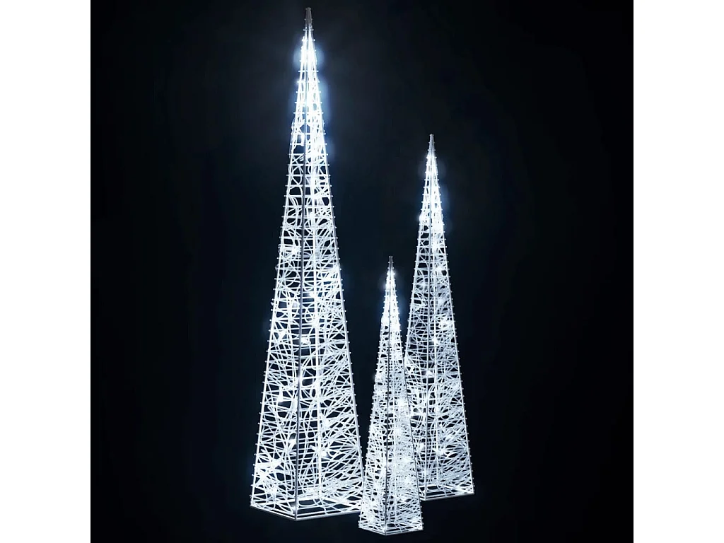 Conj. cones decorativos c/ LEDs branco frio acrílico 30/45/60cm